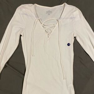 Hollister White Lace Up Long Sleeve